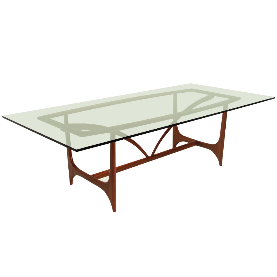 Sculptural Peroba Glass Dining Table by Giuseppe Scapinelli For Sale