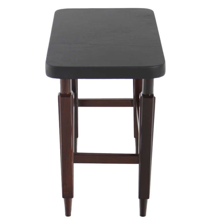 Brazilian Solid Rosewood Side Table with Leather top In Good Condition For Sale In Los Angeles, CA