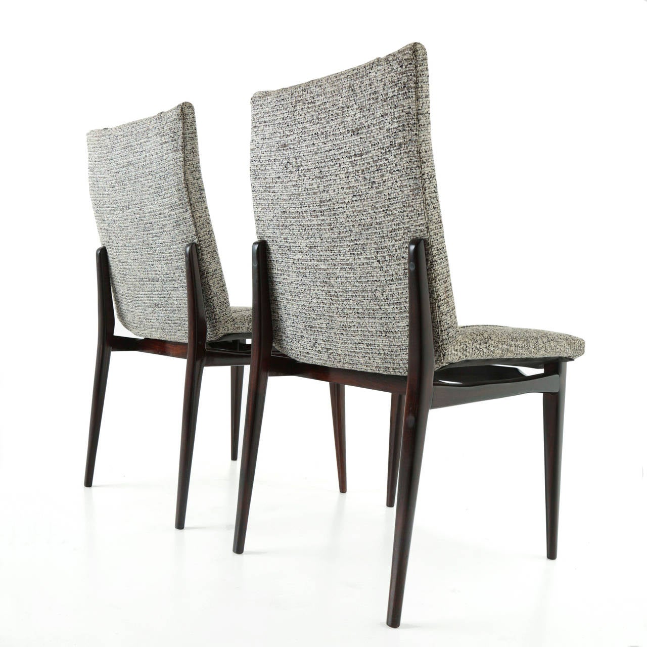 Satin Mid-Century Brazilian Side Chairs with Gray Upholstery For Sale
