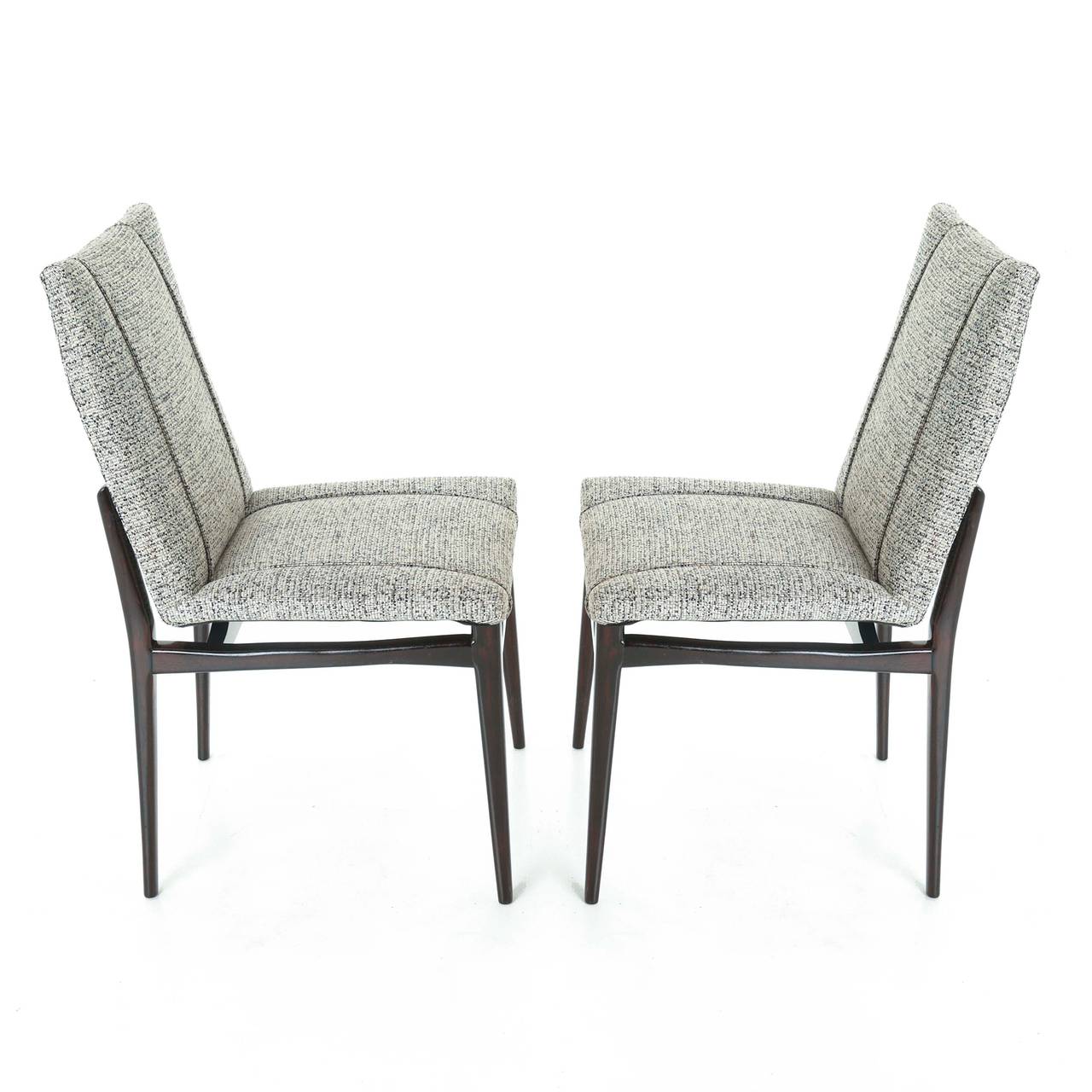 Lacquered Mid-Century Brazilian Side Chairs with Gray Upholstery For Sale