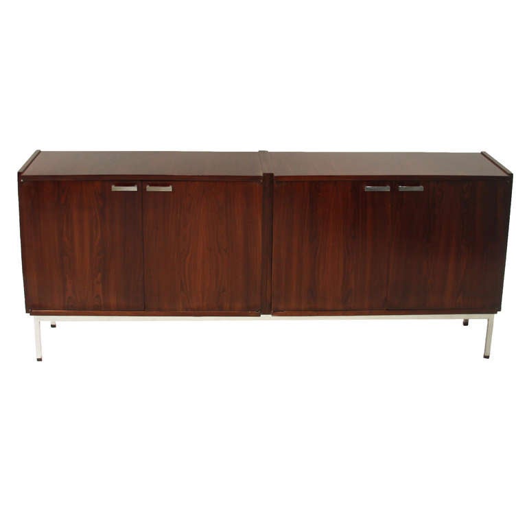 Mid-Century Modern Brazilian Exotic Hardwood and Chrome Double Buffet Cabinet In Good Condition For Sale In Los Angeles, CA