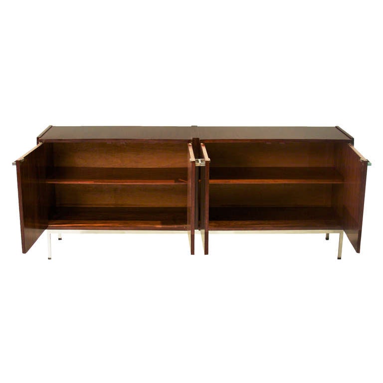 Mid-20th Century Mid-Century Modern Brazilian Exotic Hardwood and Chrome Double Buffet Cabinet For Sale