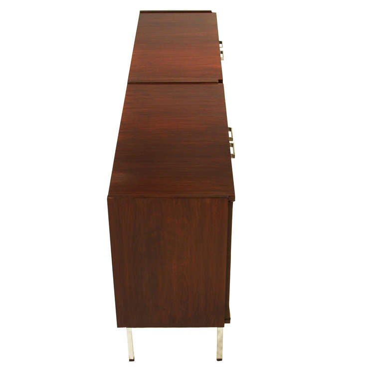 Mid-Century Modern Brazilian Exotic Hardwood and Chrome Double Buffet Cabinet For Sale 1