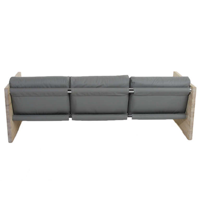 Mid-20th Century Milo Baughman Attributed Gray Leather Oak Frame Sofa