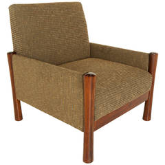 Mid-Century Brazilian Sculptural Wood Legs and Tweed Upholstered Arm Club Chair