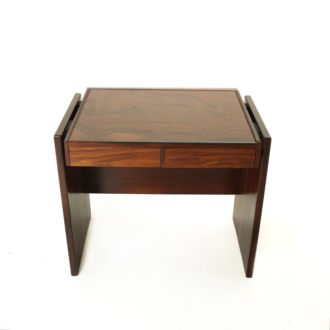 Brazilian Joaquim Tenreiro Mid-Century Modern Rosewood and Glass Desk For Sale