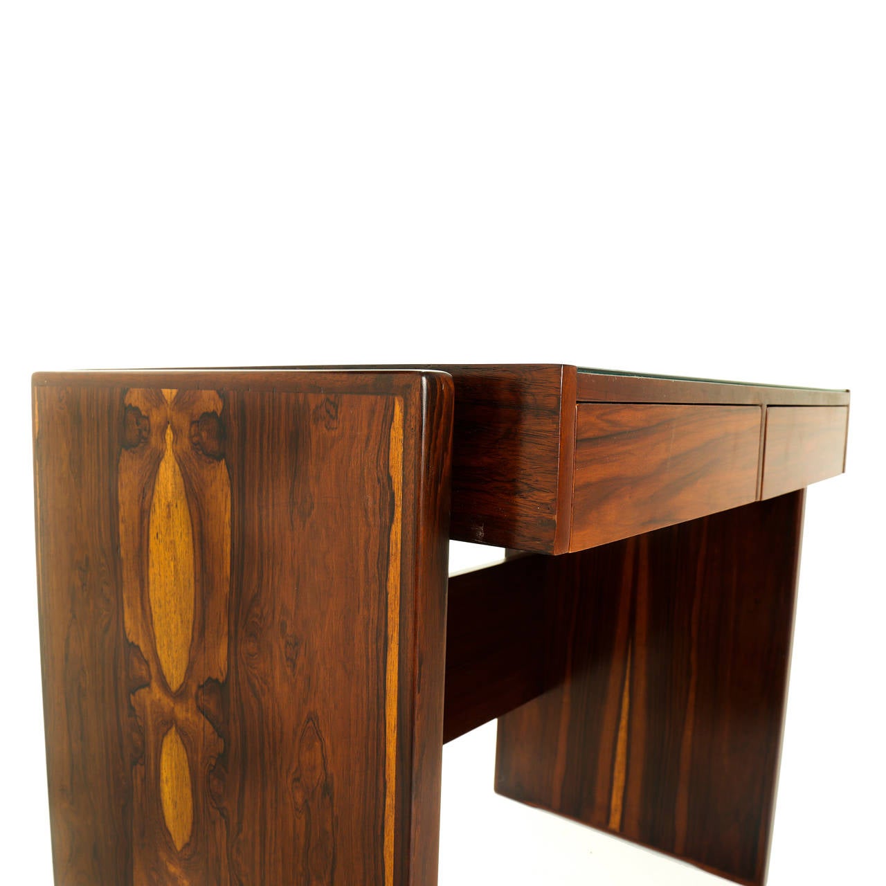 Joaquim Tenreiro Mid-Century Modern Rosewood and Glass Desk For Sale 3