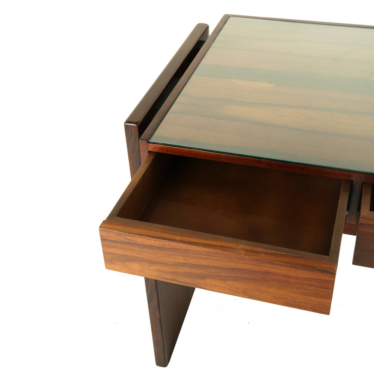 Joaquim Tenreiro Mid-Century Modern Rosewood and Glass Desk For Sale 4