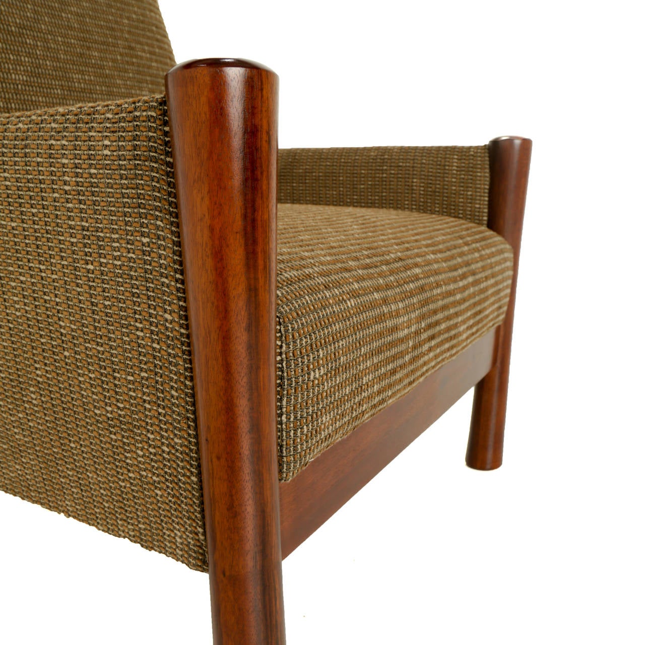 Mid-20th Century Mid-Century Brazilian Sculptural Wood Legs and Tweed Upholstered Arm Club Chair For Sale
