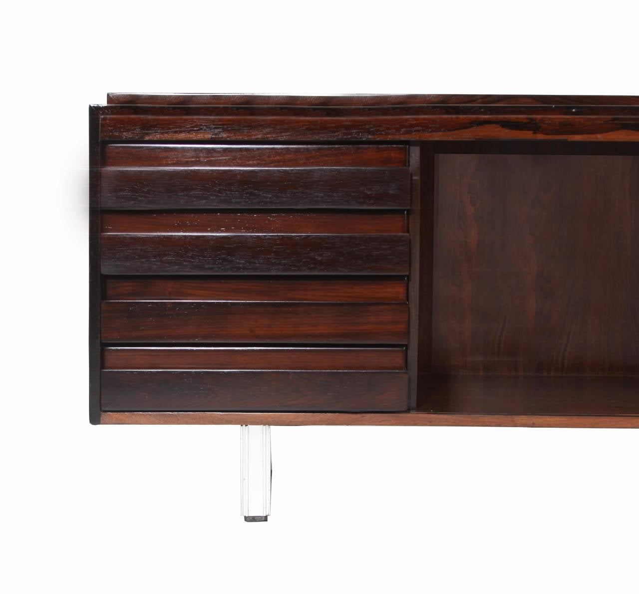 Rosewood Credenza with Chrome Legs from Brazil In Good Condition For Sale In Hollywood, CA