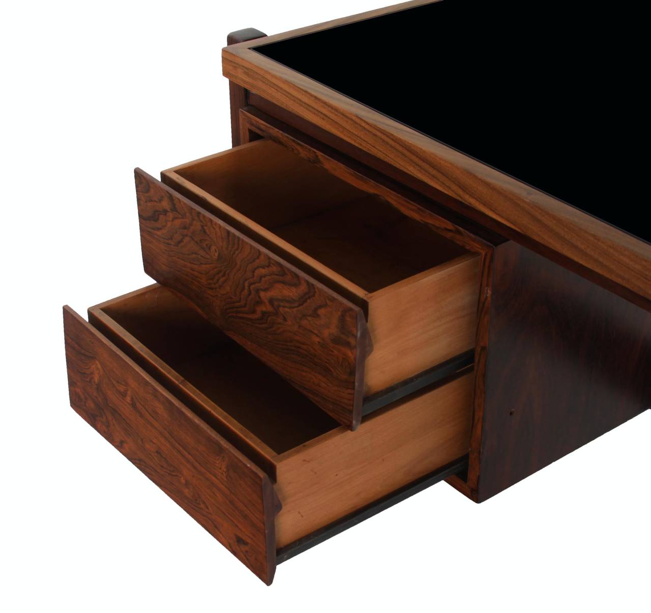 Sergio Rodrigues Caviuna Wood Desk with Black Glass Top  For Sale 1