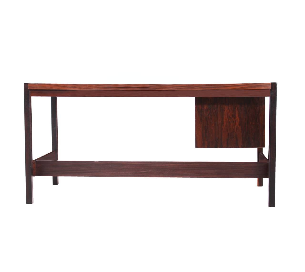 Sergio Rodrigues Caviuna Wood Desk with Black Glass Top  For Sale 2