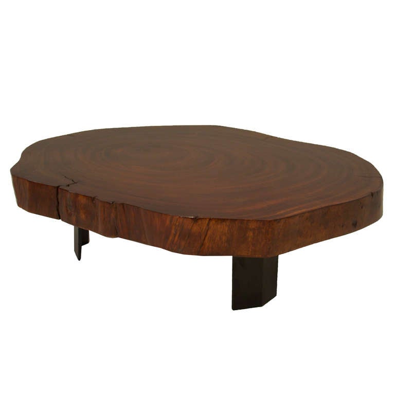 American Custom Caro Caro wood tree round coffee table by Thomas Hayes Studio