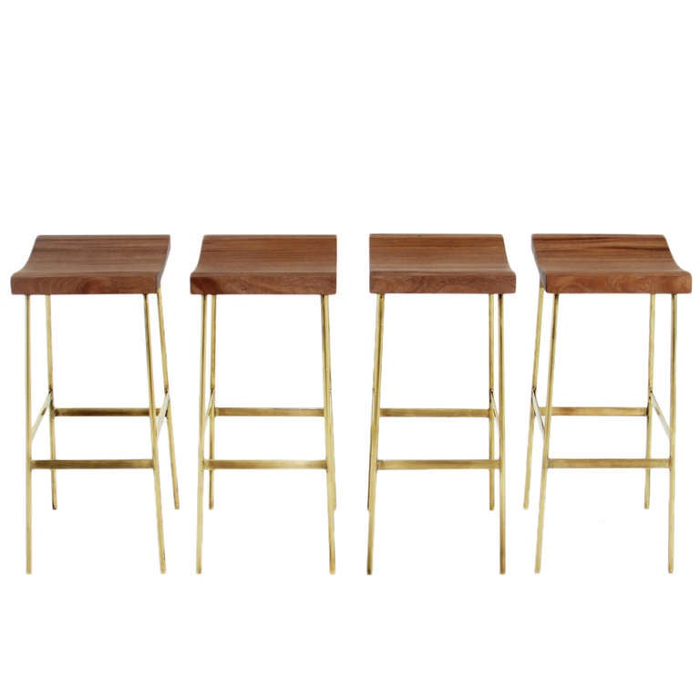 American The Brass Bunda Bar Stool in Mahogany by Thomas Hayes Studio