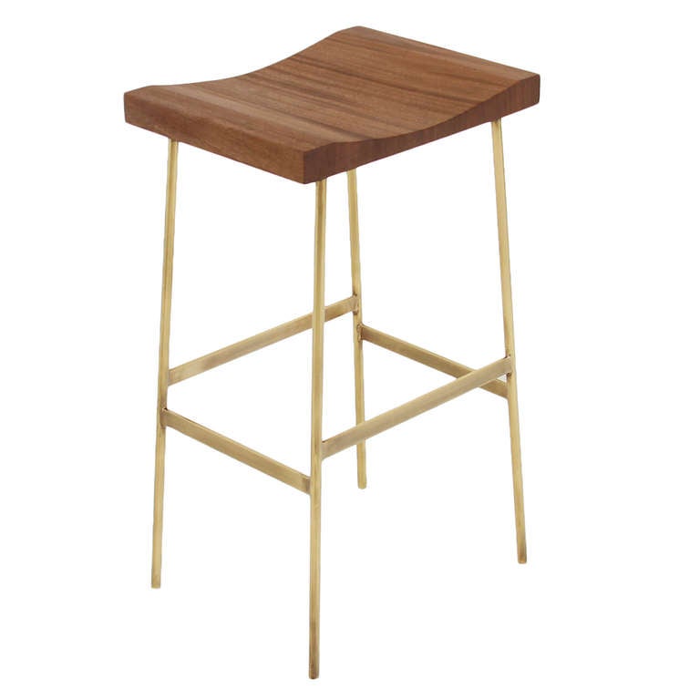 The Brass Bunda Bar Stool in Mahogany by Thomas Hayes Studio In Excellent Condition In Hollywood, CA