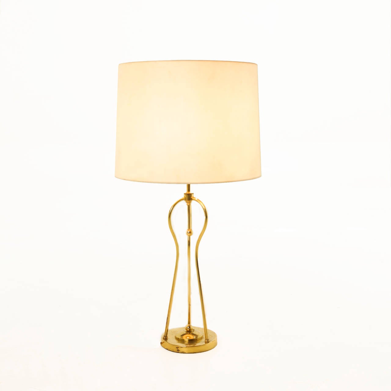 Mid-Century Modern Brass Table Lamps with Linen Shades