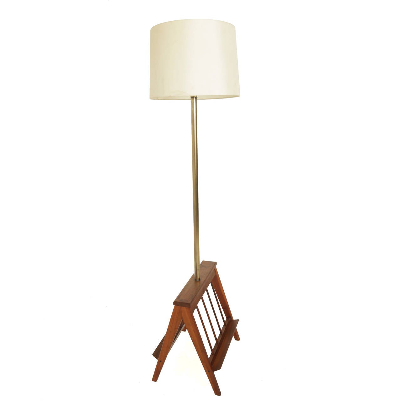 Brazilian Solid Walnut Floor Lamp With Magazine shelves