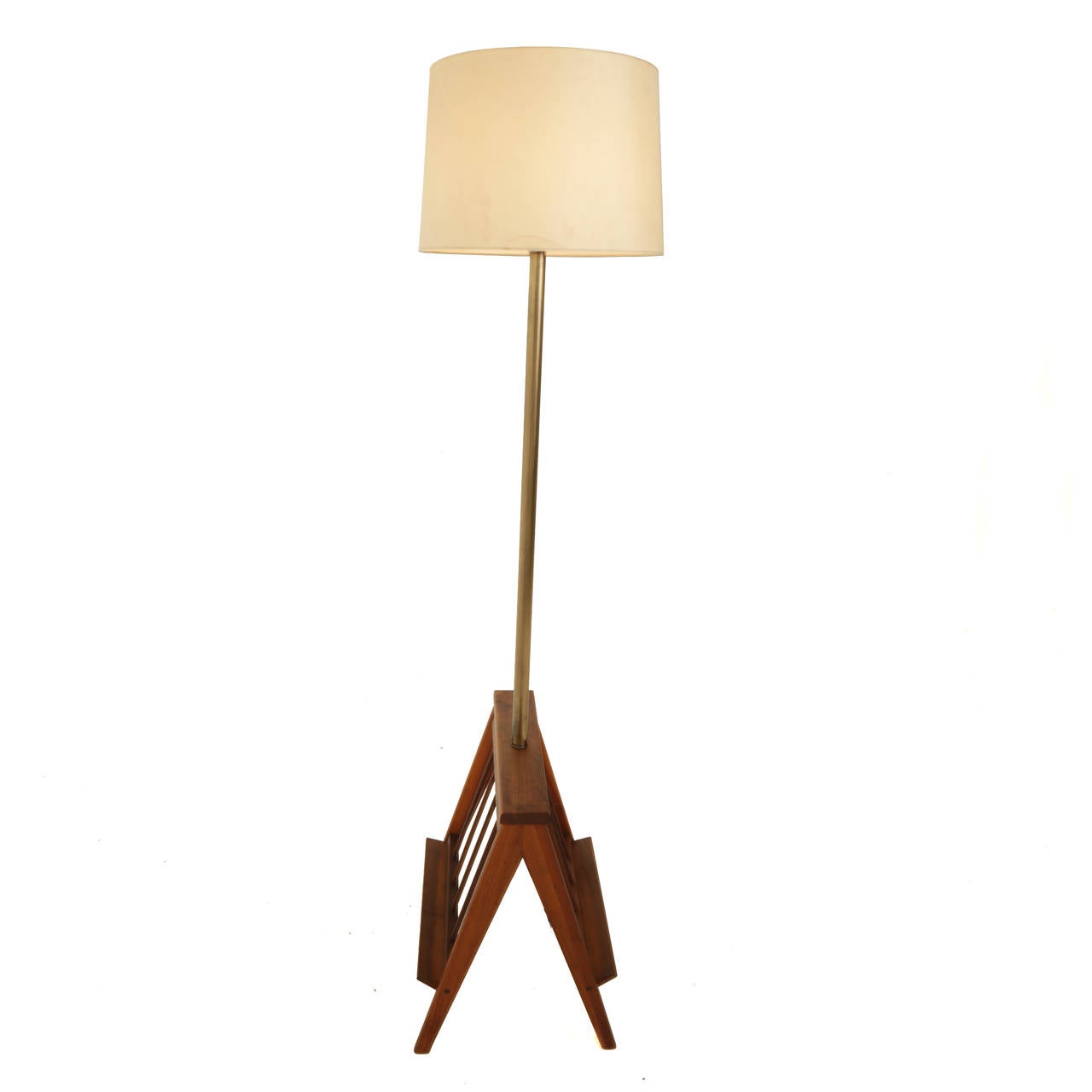 Solid Walnut Floor Lamp With Magazine shelves In Good Condition In Hollywood, CA