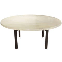 Custom Round Bleached Walnut Dining Table by Thomas Hayes Studio