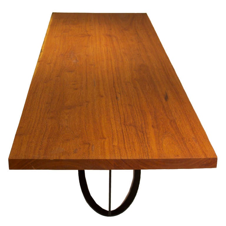 Custom Cumaru wood "Colyer" dining table w/ oval base by Thomas Hayes Studio