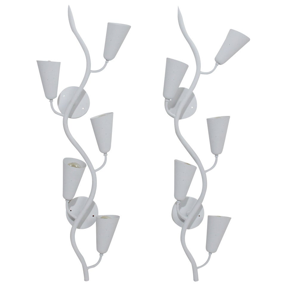 Pair of Huge Matte White Climbing Branch Light Sconces after Gino Sarfatti For Sale