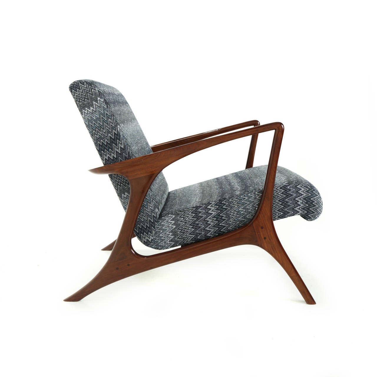 Lacquered Single Sculptural Solid Caviuna and Fabric Armchair from Brazil
