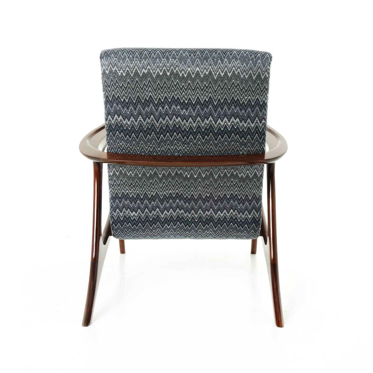 Mid-20th Century Single Sculptural Solid Caviuna and Fabric Armchair from Brazil