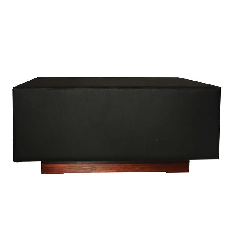 Vintage Black Leather and Garapa Square Wood Coffee Table by Jorge
