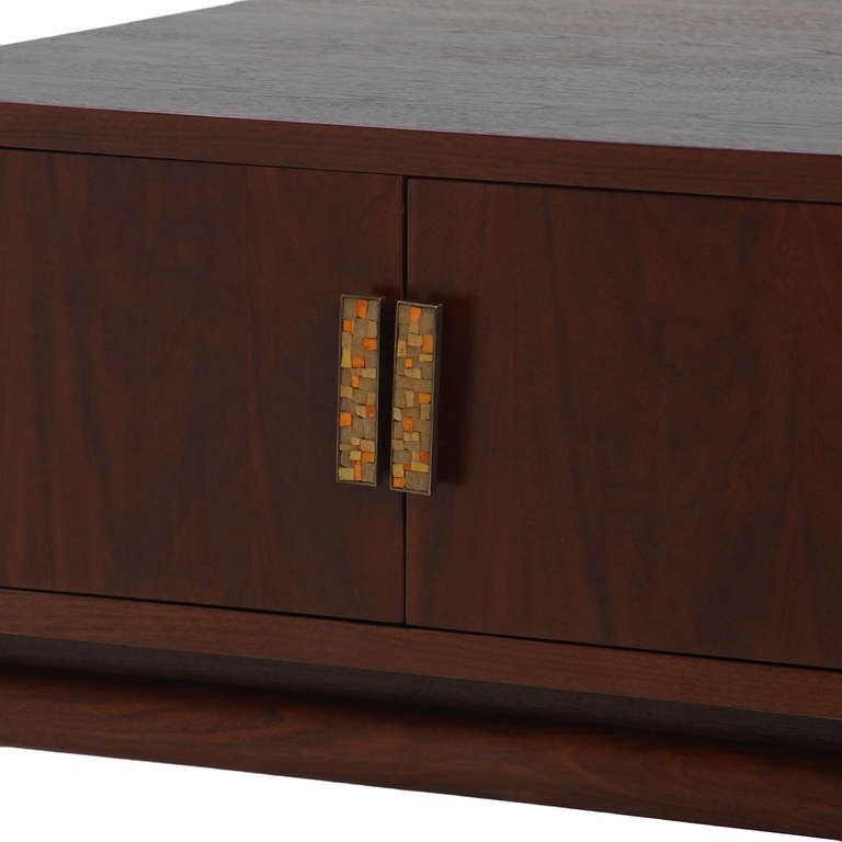 American Monteverdi Young Walnut  Side Table with Brutalist Pulls For Sale