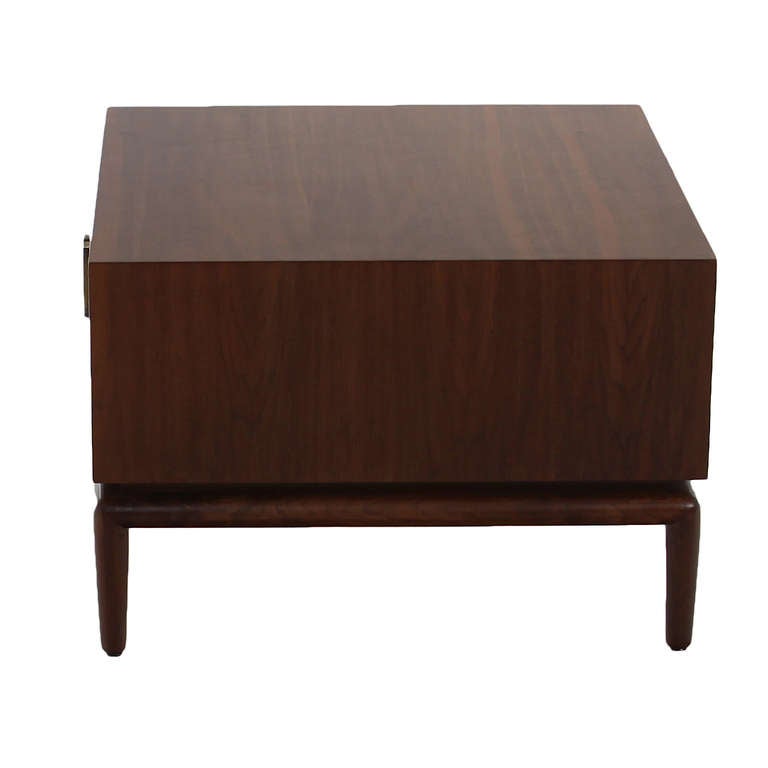 Mid-Century Modern Monteverdi Young Walnut  Side Table with Brutalist Pulls For Sale