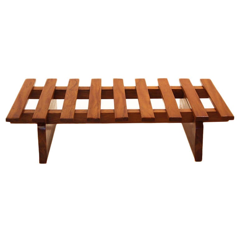 Mid-20th Century Solid Peroba Slatted Bench from Brazil For Sale