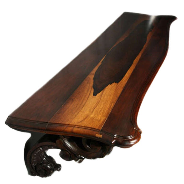 Brazilian Wall-Mounted Rosewood Sculptural Console Hanging Shelf from Brazil For Sale