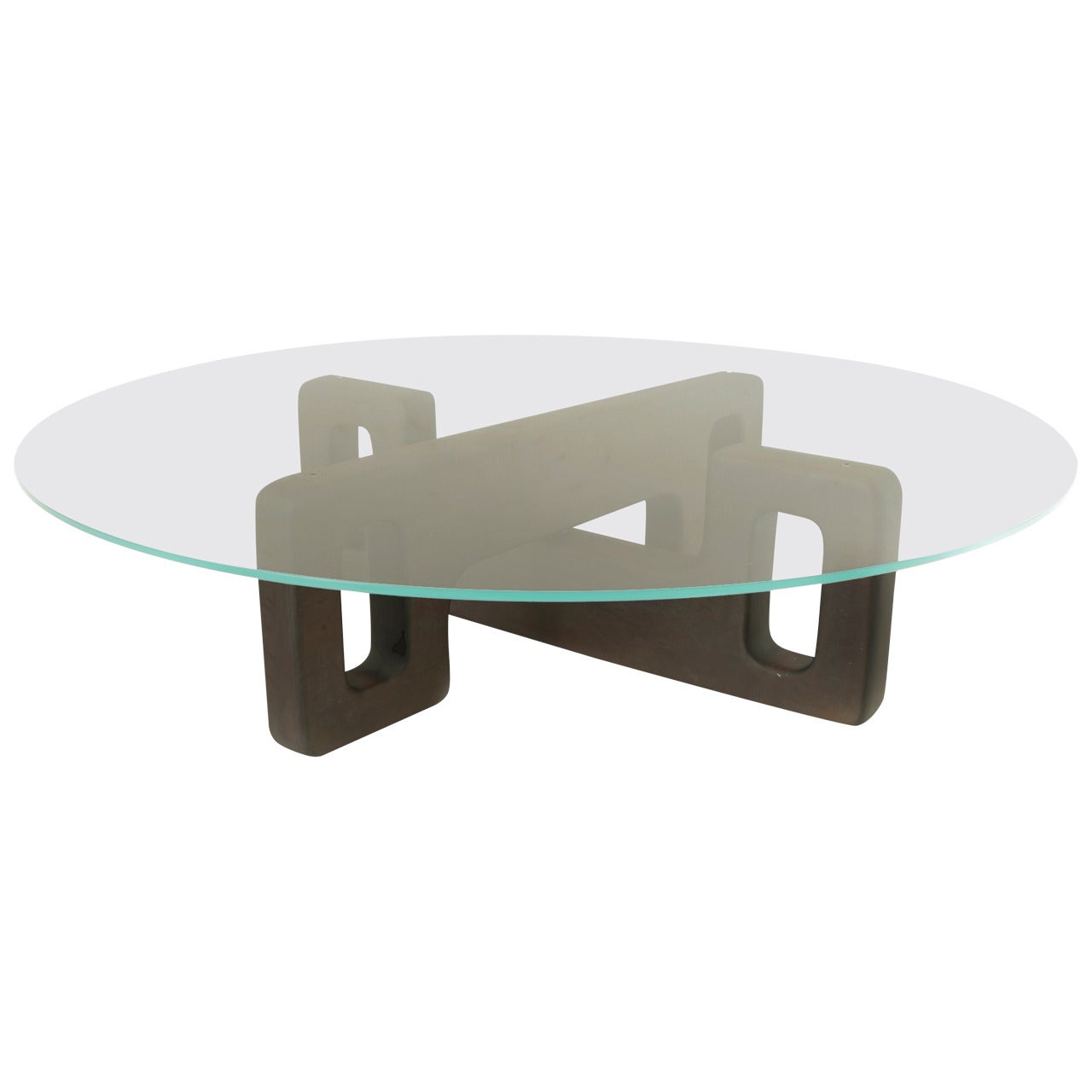 Sculptural Brazilian Cejera wood and Glass Coffee Table For Sale