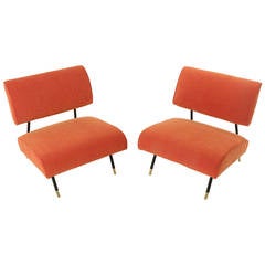 Brazilian vintage lounge chairs with solid Brass tipped feet