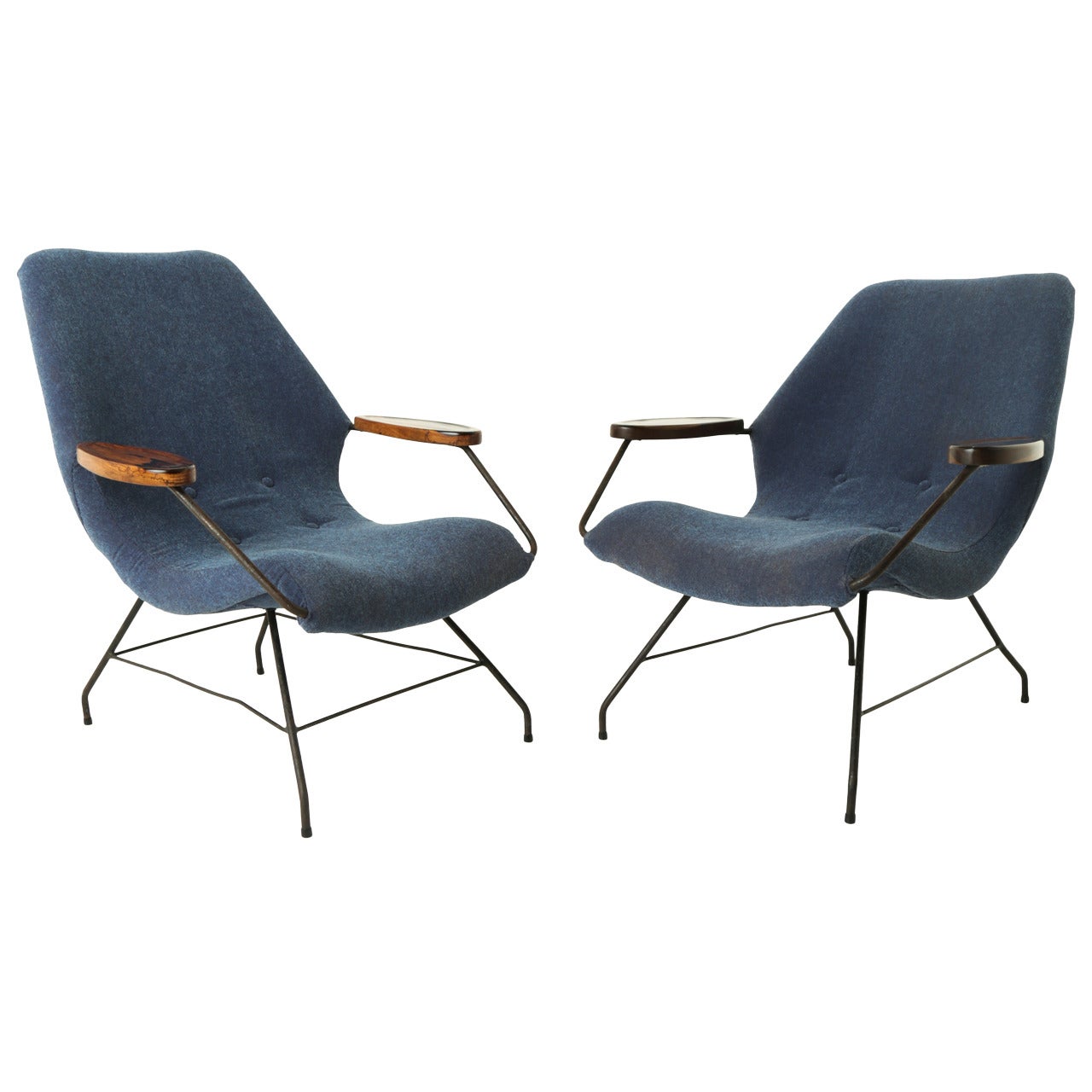 Pair of Martin Eisler Rosewood and Iron Armchairs from Brazil