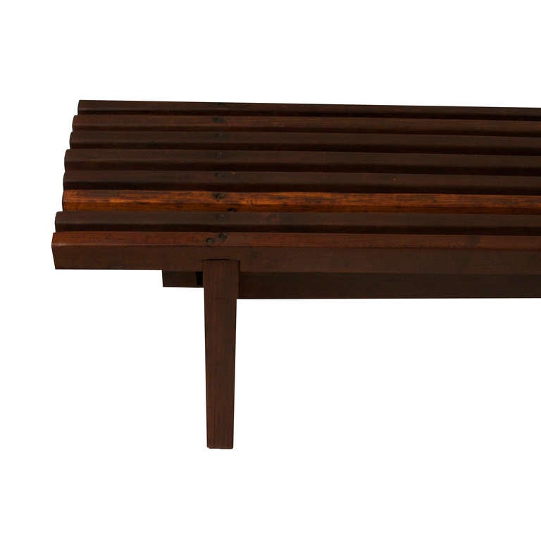Mid-Century Lina Bo Bardi Slatted Bench in Peroba and Brauna Woods For Sale 1