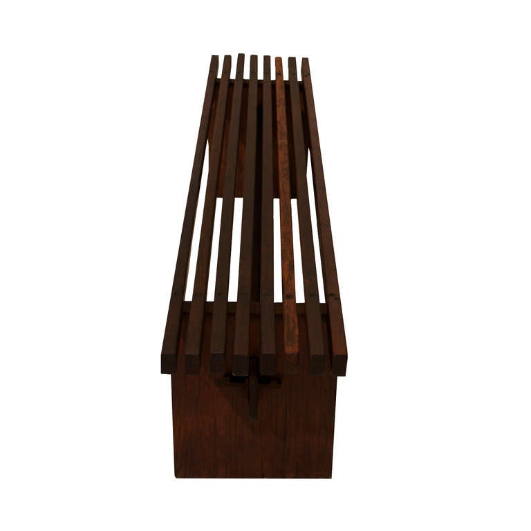 Brazilian Mid-Century Lina Bo Bardi Slatted Bench in Peroba and Brauna Woods For Sale