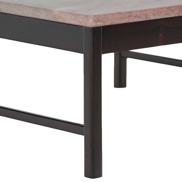 Mid-20th Century Minimalist Exotic Dark Grain Wood Coffee Table with Marble Top For Sale