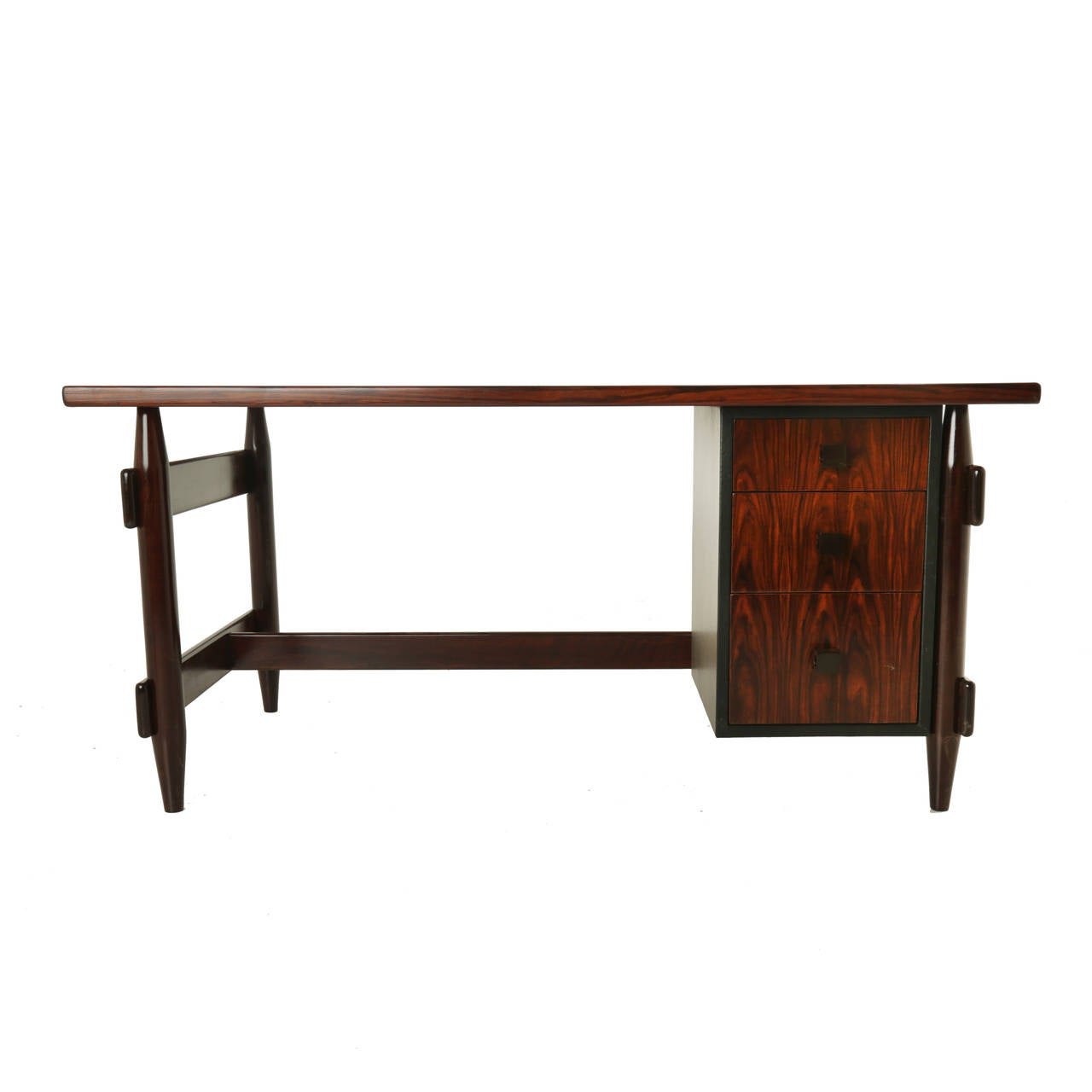 Brazilian Solid Rosewood and Black Leather Desk from Brazil For Sale