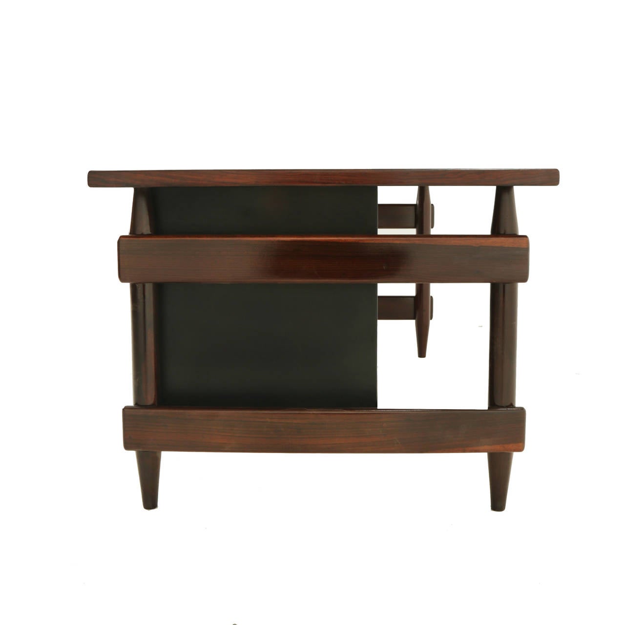 Lacquered Solid Rosewood and Black Leather Desk from Brazil For Sale
