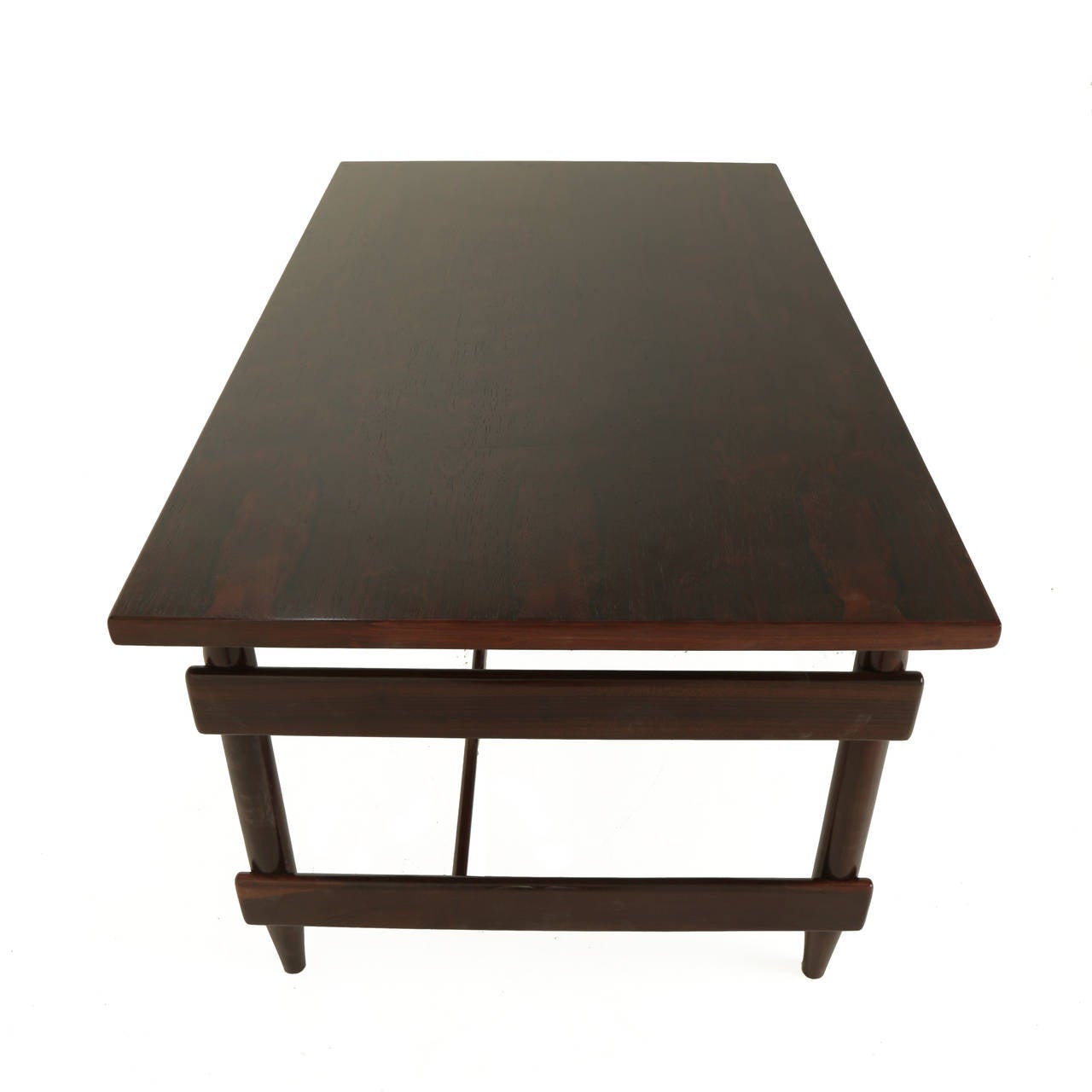 Mid-20th Century Solid Rosewood and Black Leather Desk from Brazil For Sale