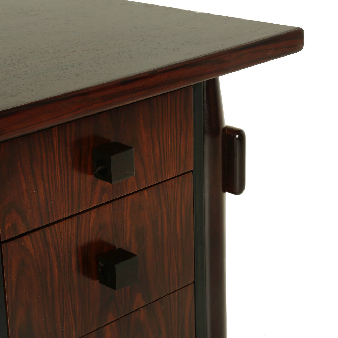 Solid Rosewood and Black Leather Desk from Brazil For Sale 1