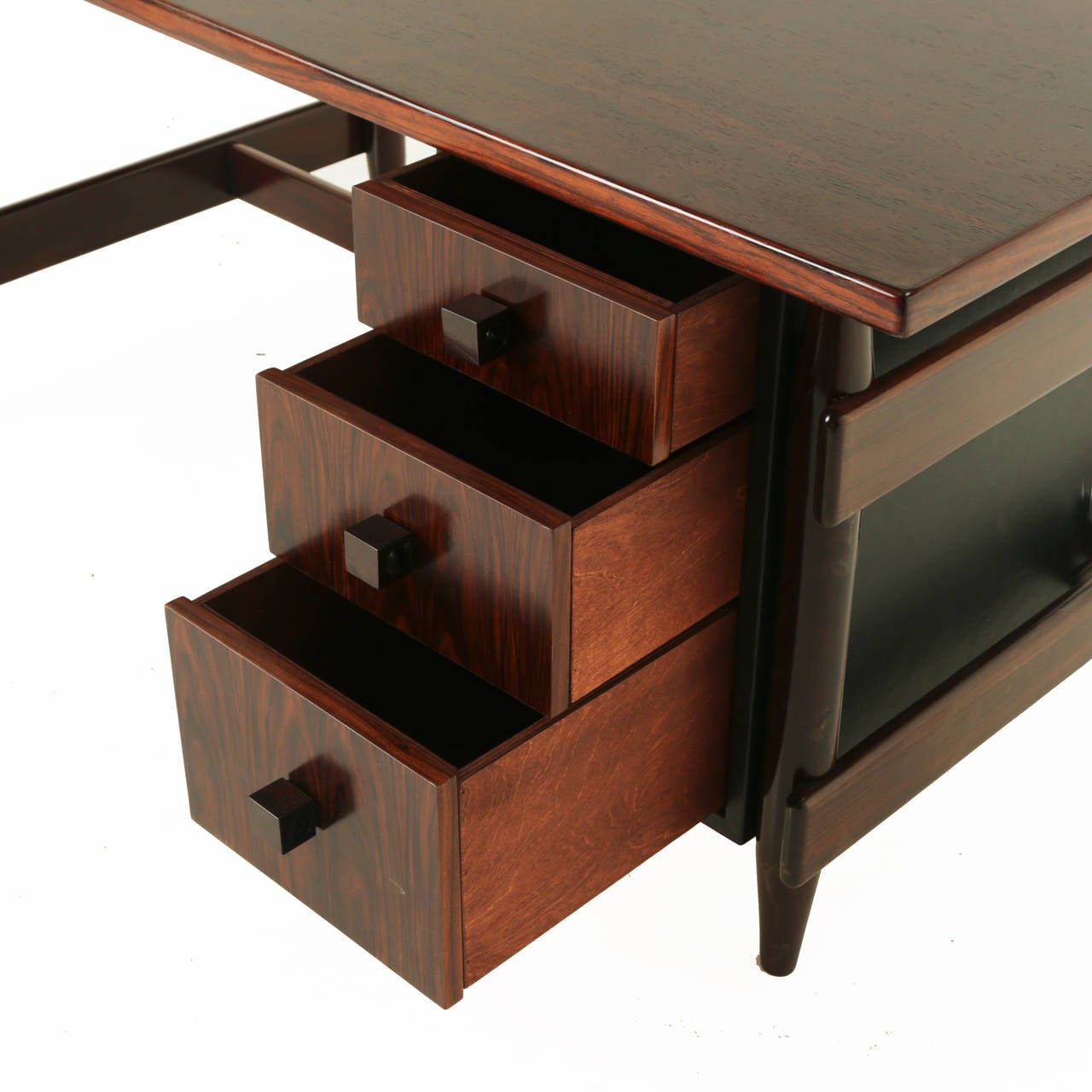 Solid Rosewood and Black Leather Desk from Brazil For Sale 4