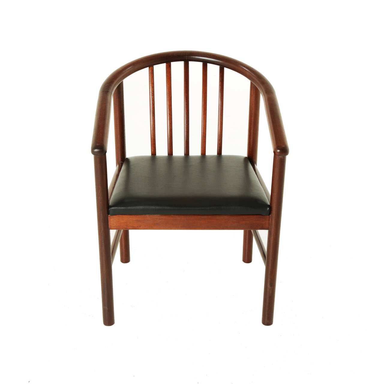 Mid-20th Century Vintage Brazilian Hardwood and Leather Curved Back Armchair For Sale
