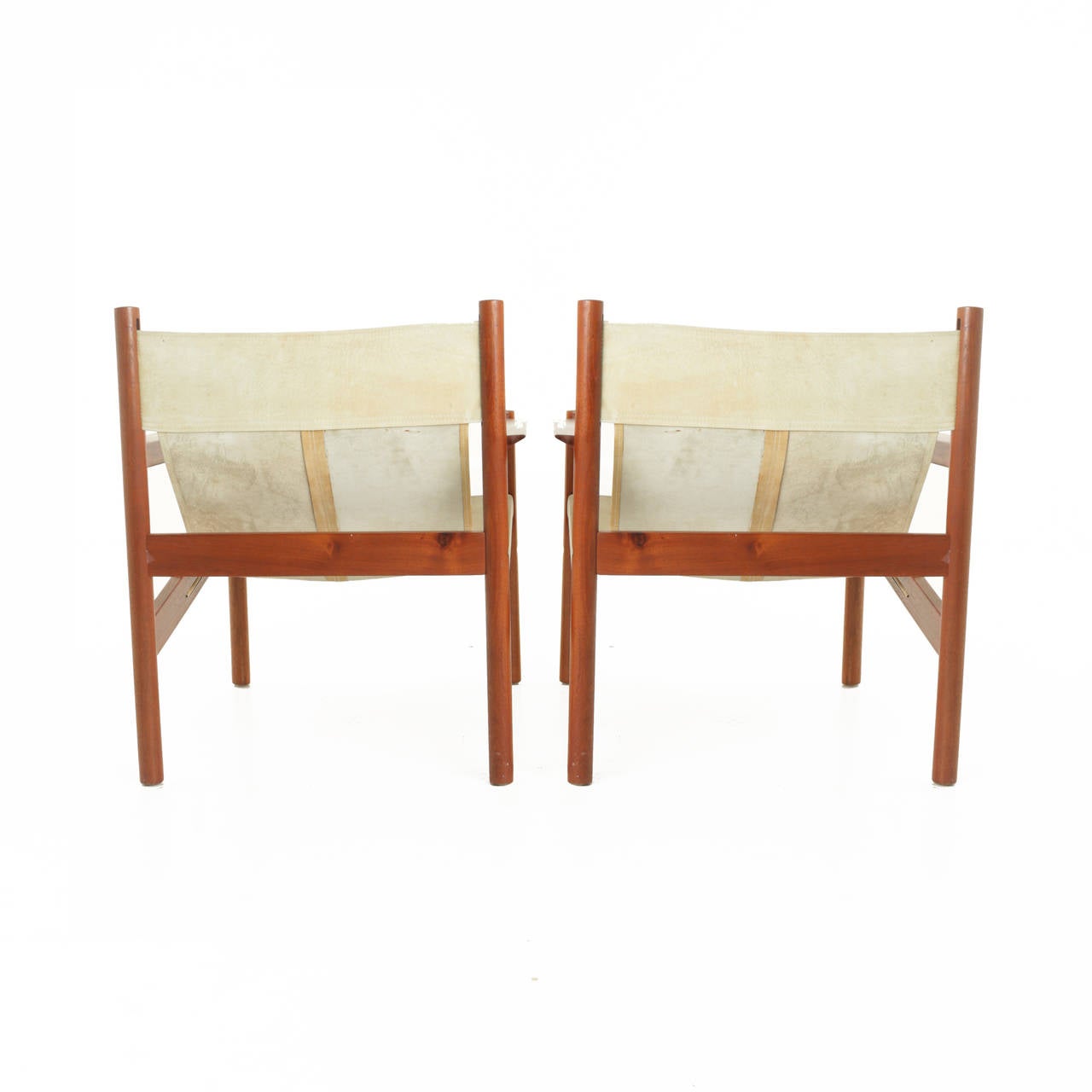 Pair of Roxinho Wood Leather Sling Chairs by Michel Arnoult In Good Condition In Hollywood, CA