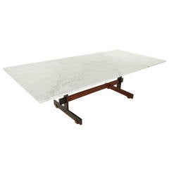 Table de salle à manger brésilienne en bois de rose et marbre de Sergio Rodrigues