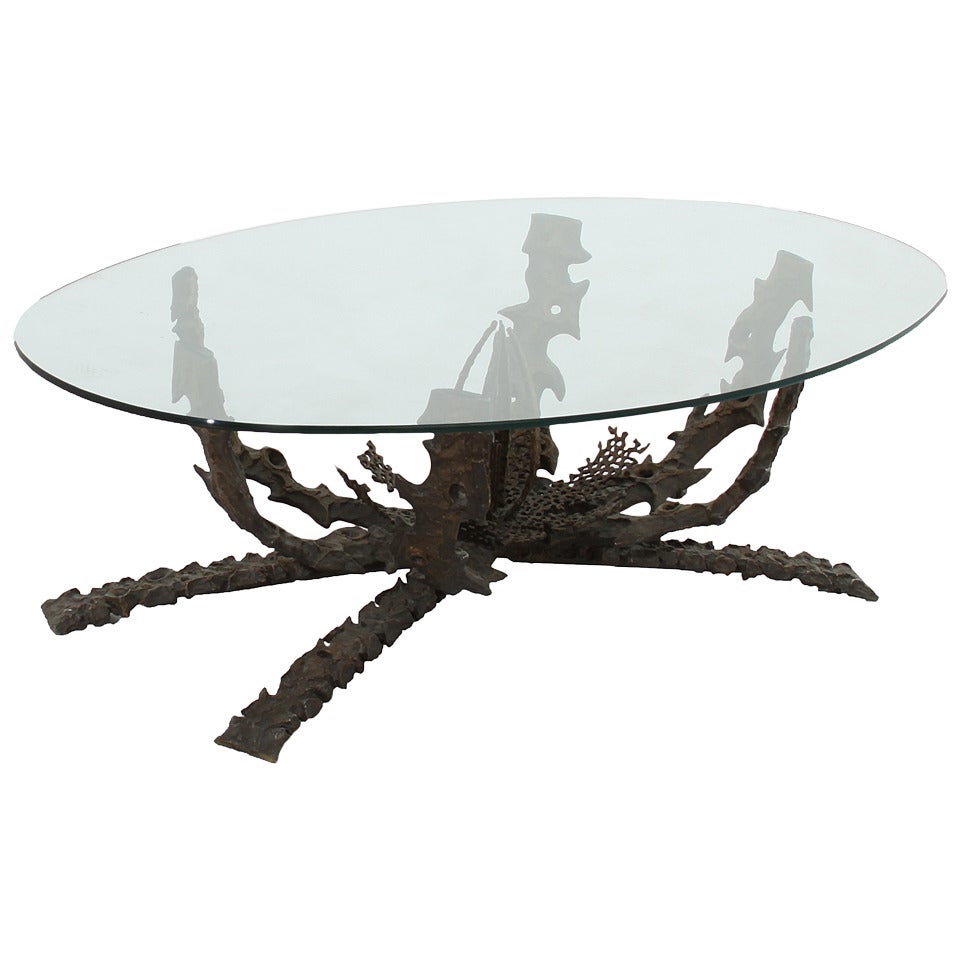 Daniel Gluck Brutalist Bronze Coffee Table For Sale