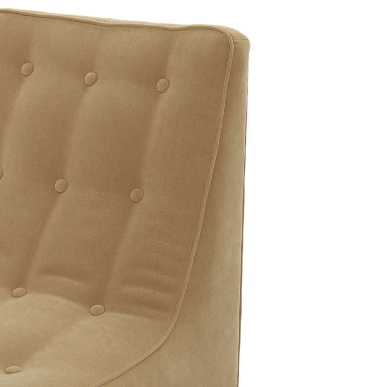 Mid-20th Century Vintage Mahogany and Tan Fabric Slipper Dunbar Chair