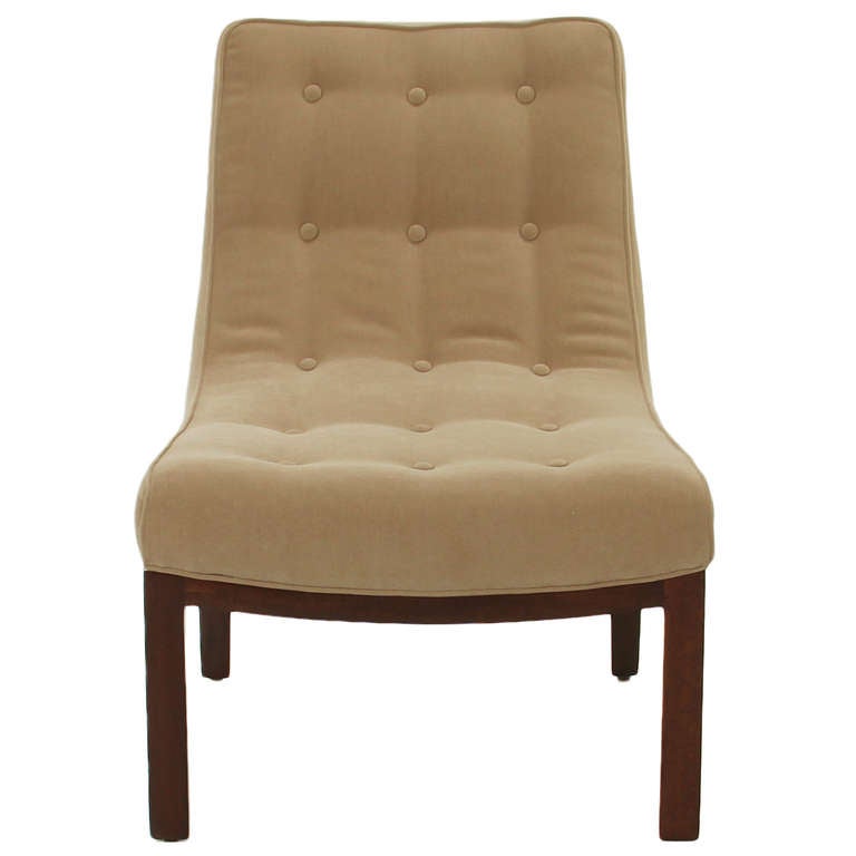 American Vintage Mahogany and Tan Fabric Slipper Dunbar Chair