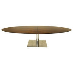 Brazilian Oval Imbuia Wood Dining Table with Stainless Base